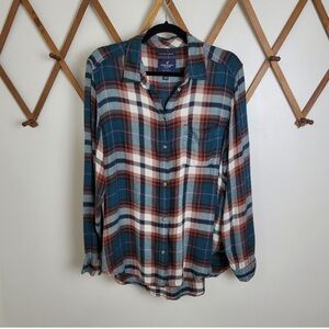 American Eagle Ahh-Mazingly Soft Boyfriend Fit Plaid Flannel Button Up Size XL